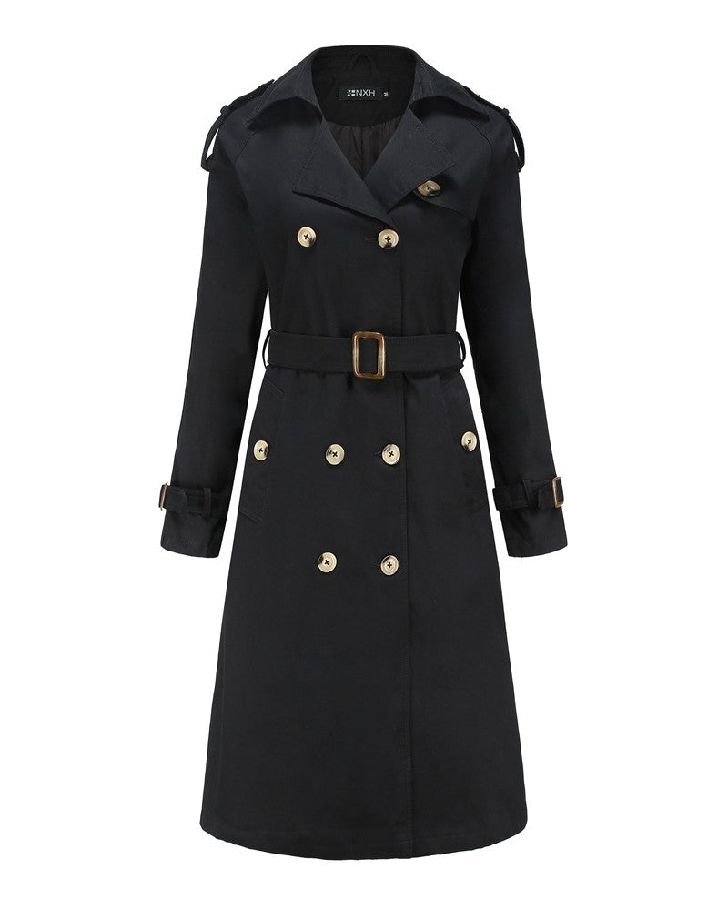 Classic Belted Trench Coat With Epaulettes - Black