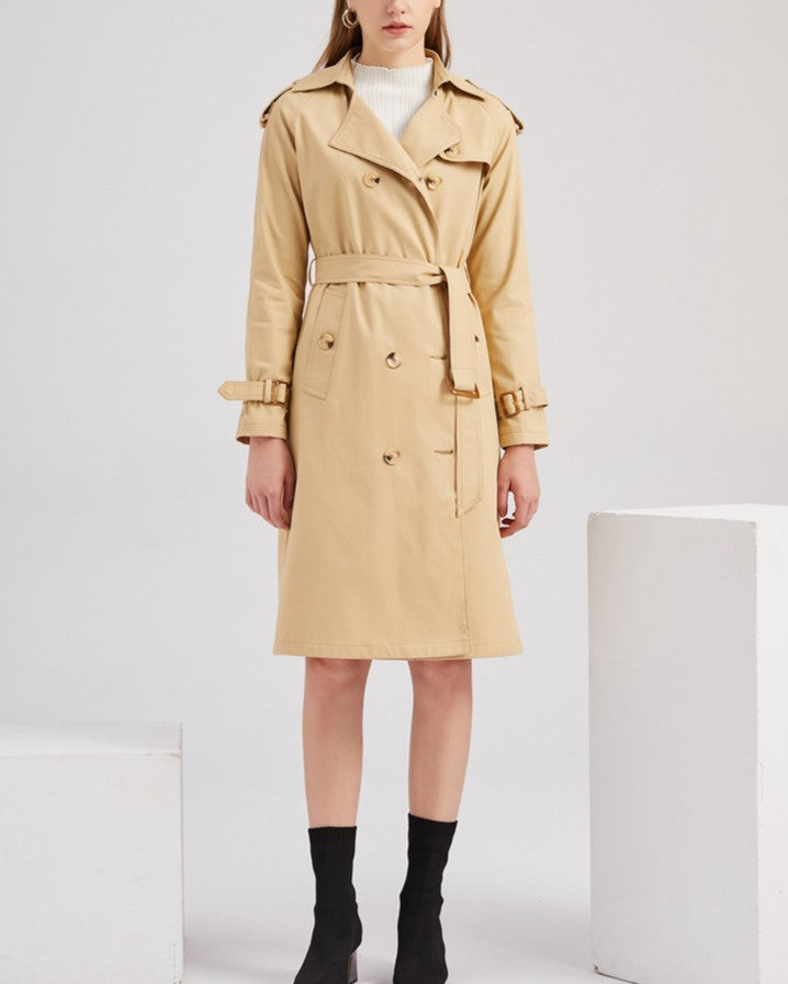 Classic Belted Trench Coat With Epaulettes - Khaki
