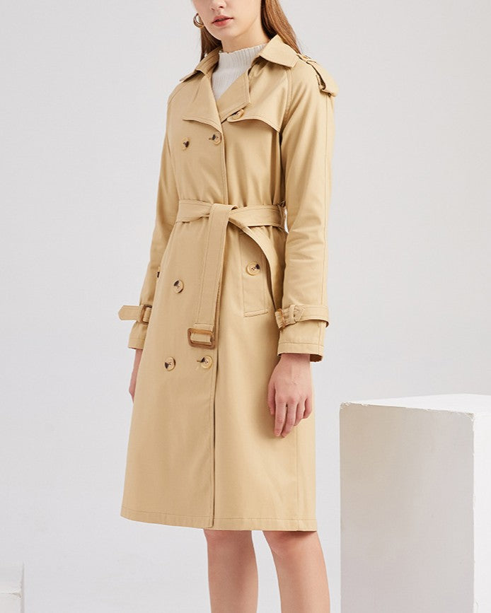 Classic Belted Trench Coat With Epaulettes - Khaki - 2
