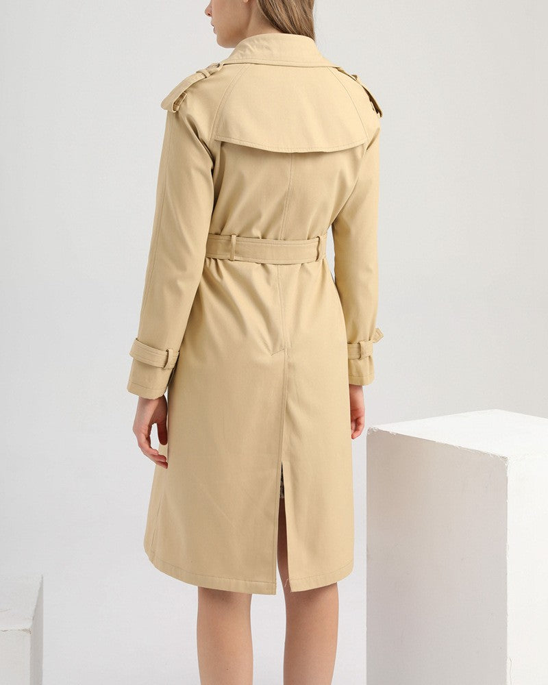 Classic Belted Trench Coat With Epaulettes - Khaki - 3