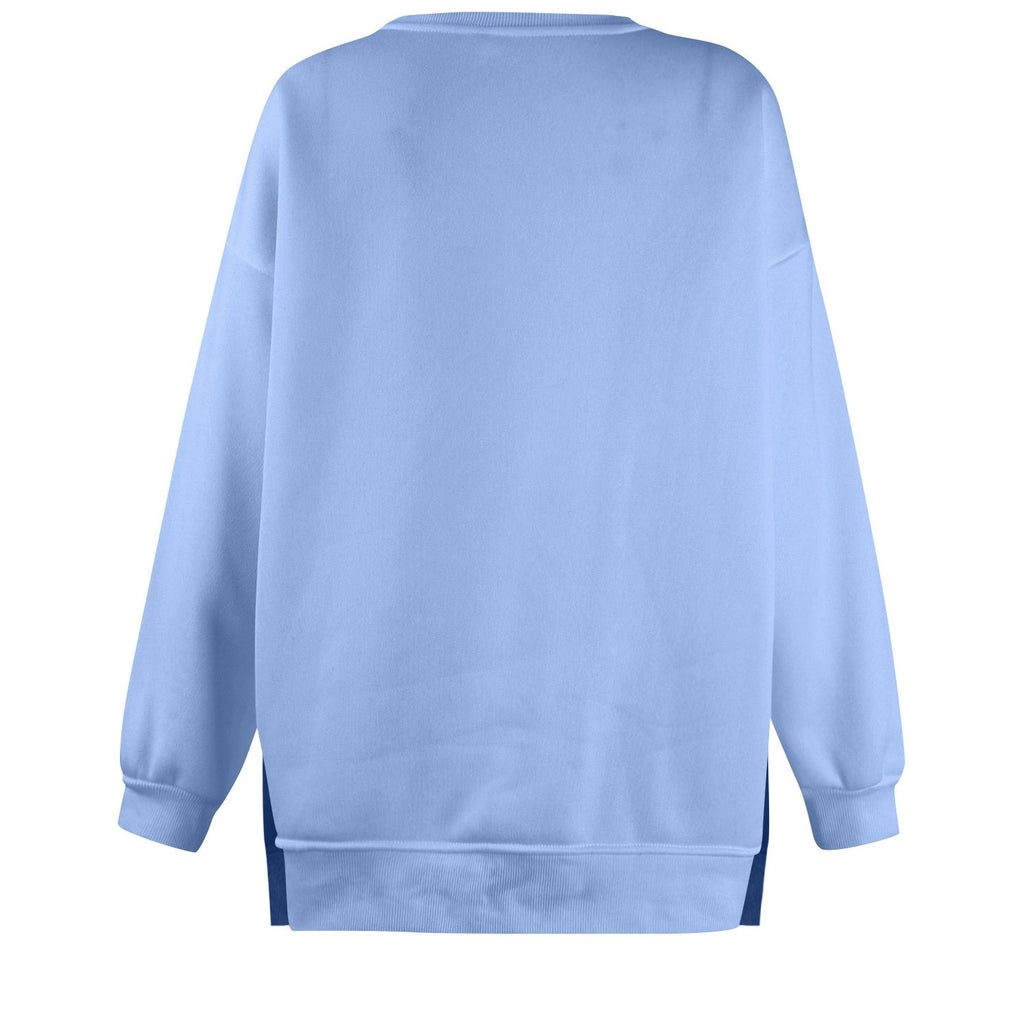 Slouchy Crewneck Sweatshirt With Side Slits - Blue - 2