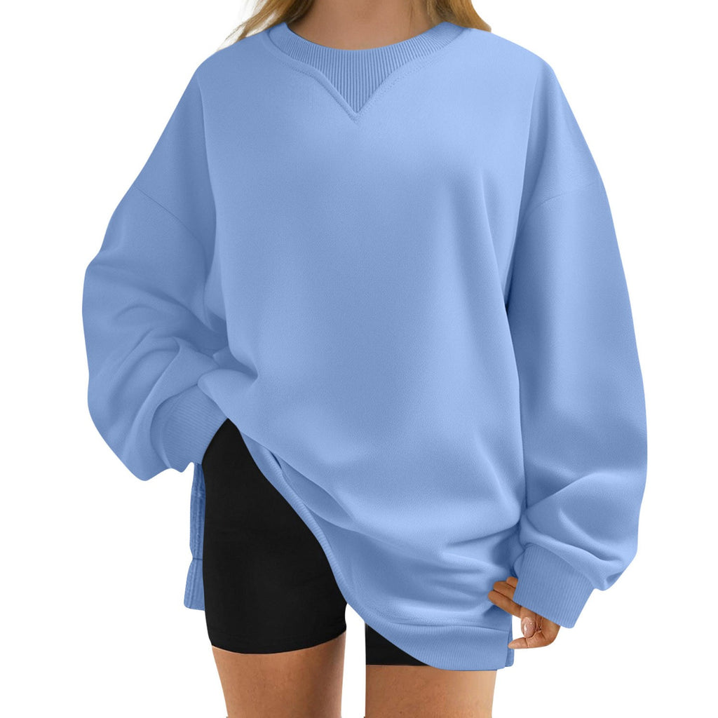 Slouchy Crewneck Sweatshirt With Side Slits - Blue - 3