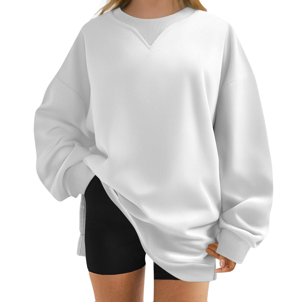Slouchy Crewneck Sweatshirt With Side Slits - White