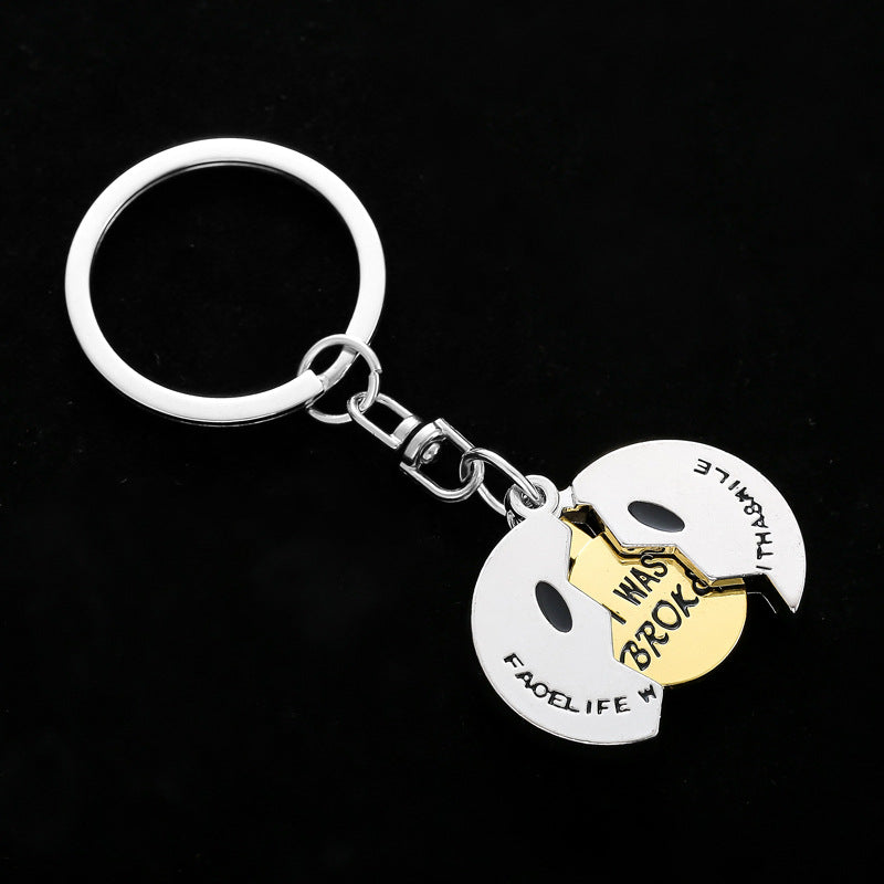Cracked Smiley Face Locket Keychain - Color