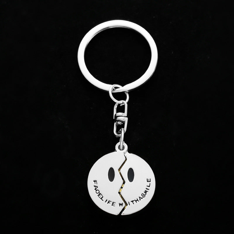 Cracked Smiley Face Locket Keychain - Color - 1