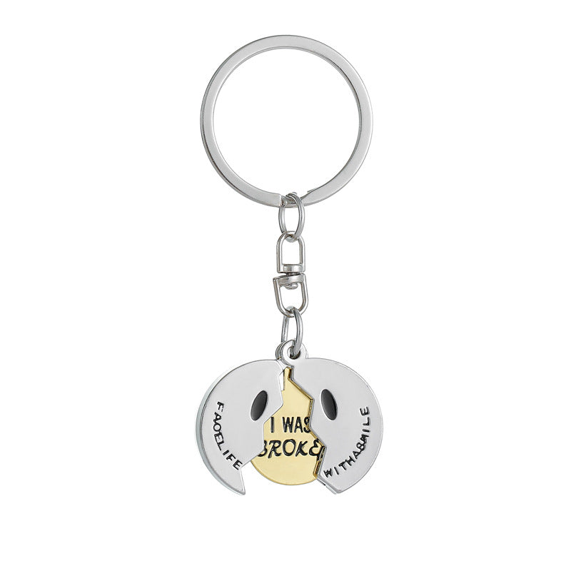 Cracked Smiley Face Locket Keychain - Color - 2