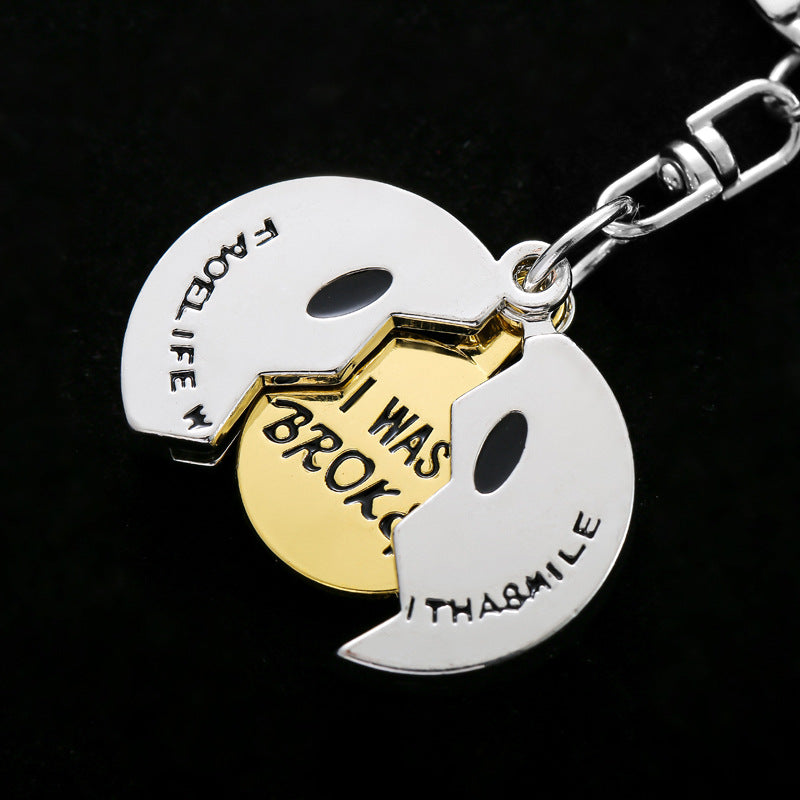Cracked Smiley Face Locket Keychain - Color - 3
