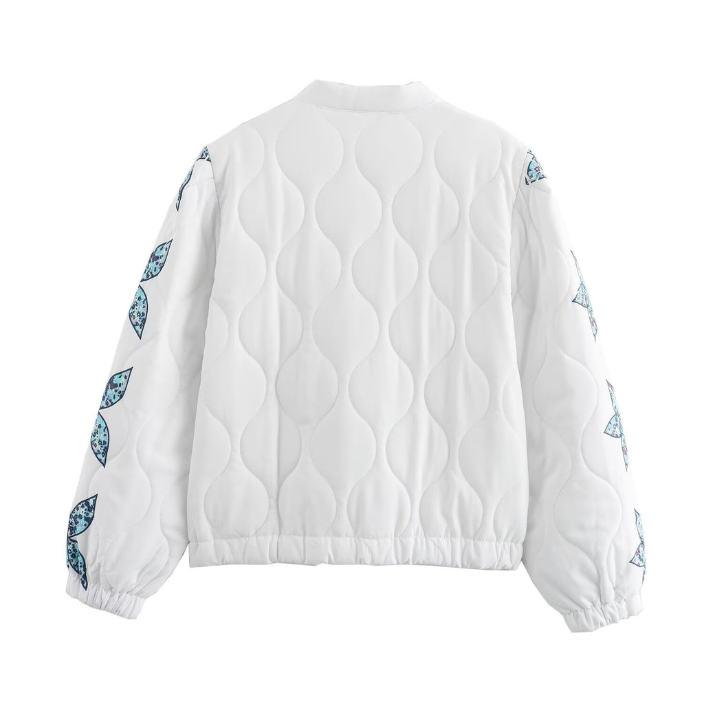 Star Flower Applique Quilted Jacket - White - 3