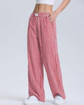 Gingham Check Wide Leg Casual Pants - Red