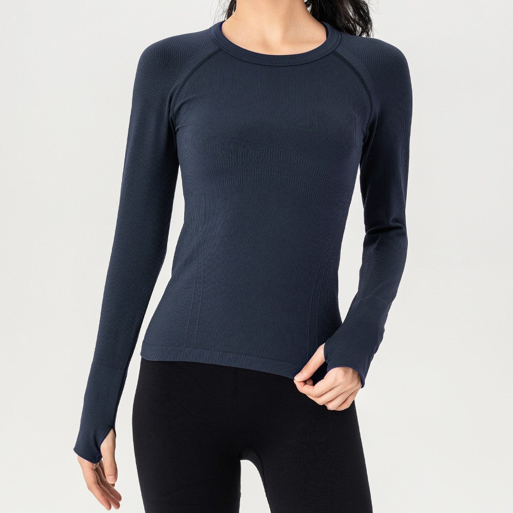 Seamless Ribbed Raglan Long Sleeve Workout Top - Indigo