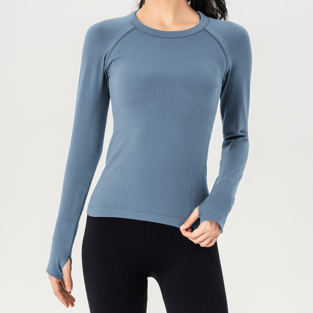 Seamless Ribbed Raglan Long Sleeve Workout Top - Oasis Blue