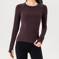 Seamless Ribbed Raglan Long Sleeve Workout Top - Plum