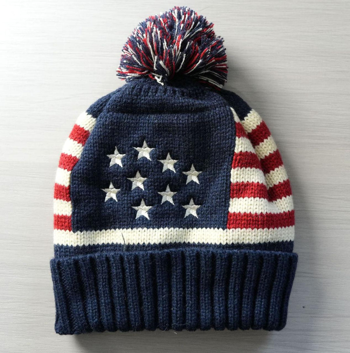 Stars And Stripes Knit Pom Beanie - Blue