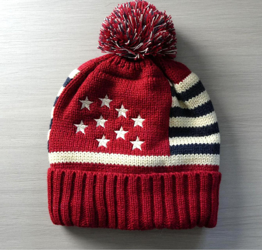 Stars And Stripes Knit Pom Beanie - Red