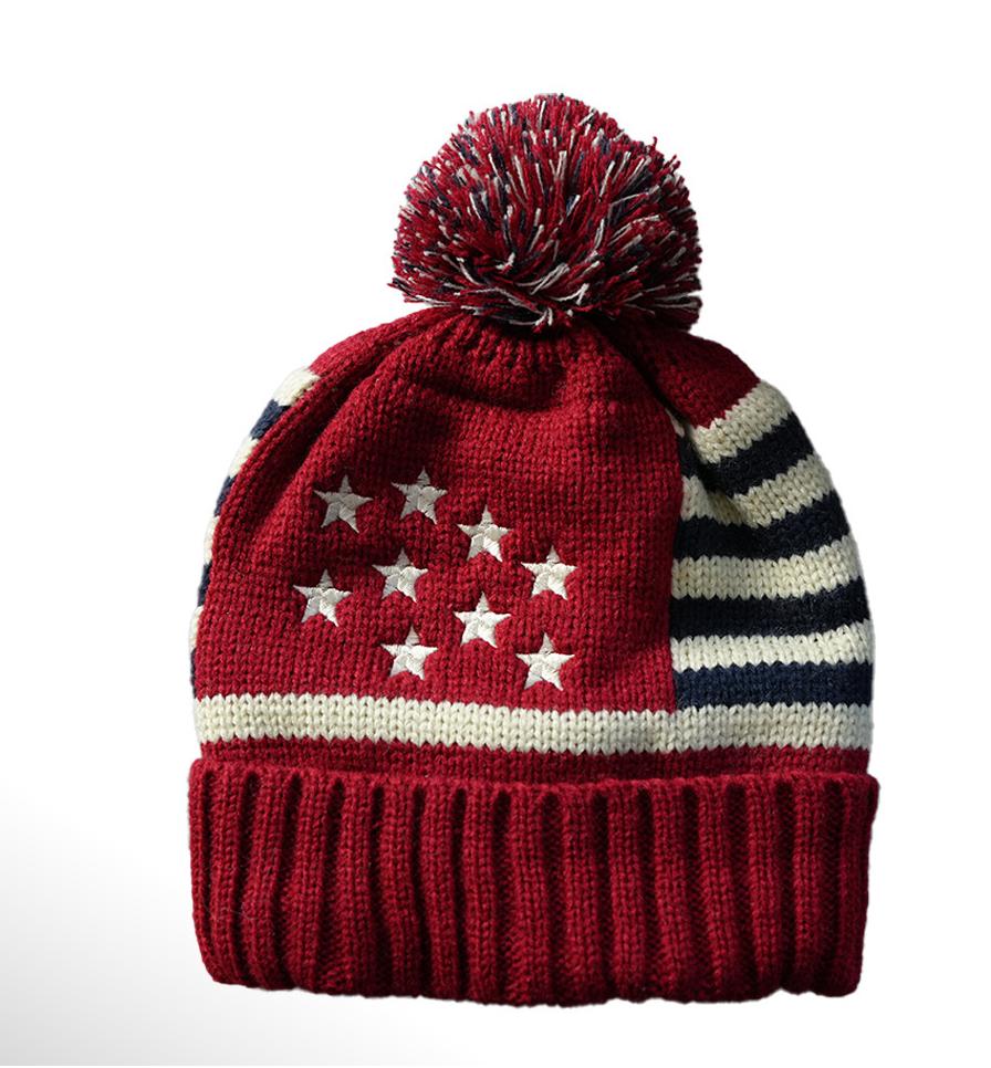 Stars And Stripes Knit Pom Beanie - Red - 1