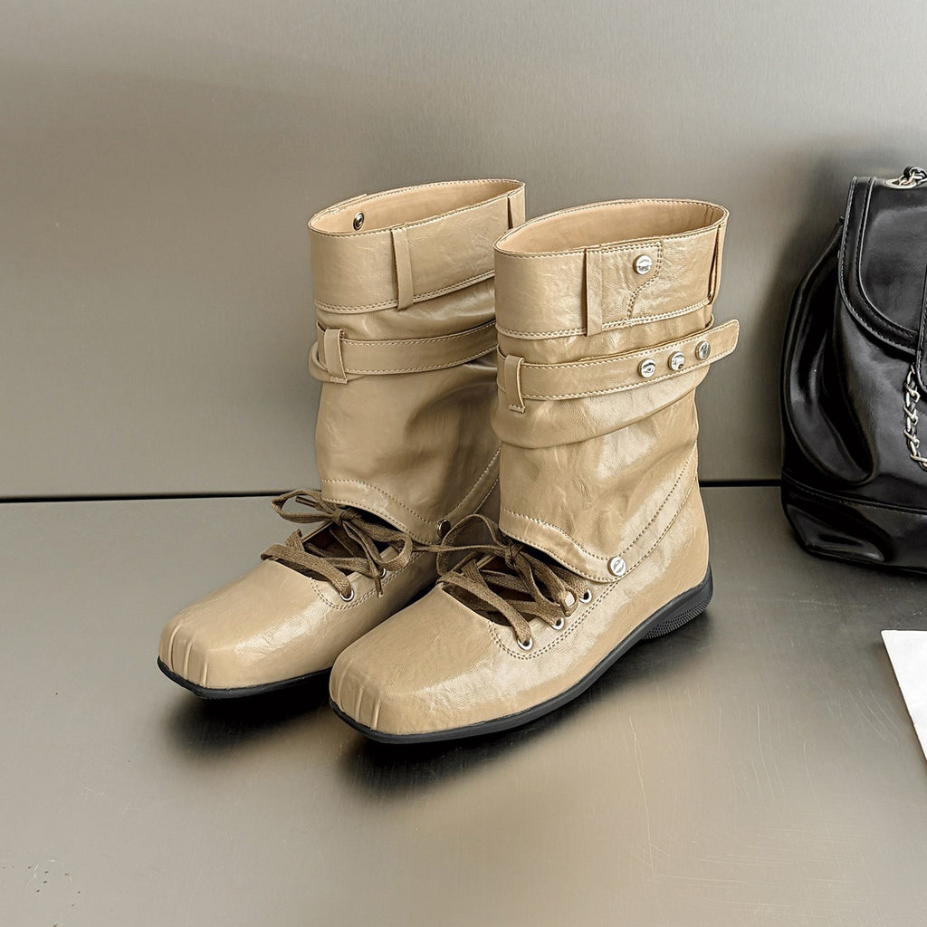 Convertible Slouchy Ballet Flat Boots - Apricot