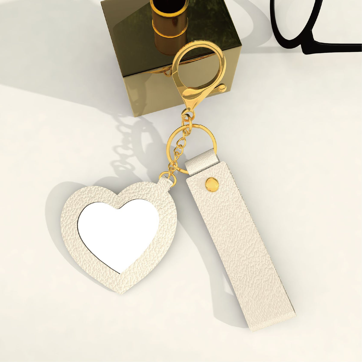 Heart Mirror Charm Strap Keychain - Beige