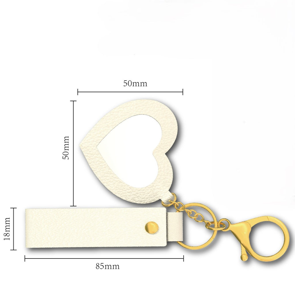 Heart Mirror Charm Strap Keychain - Beige - 1