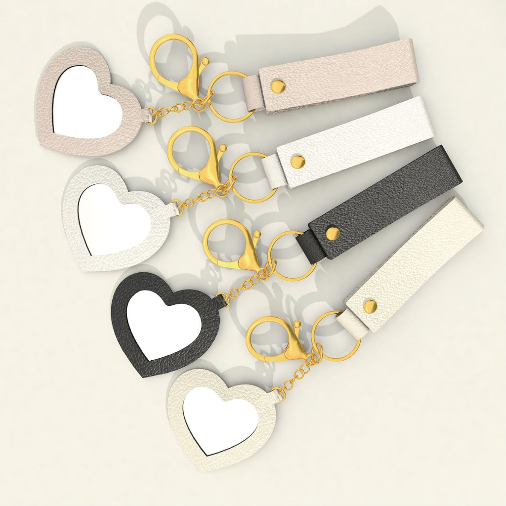 Heart Mirror Charm Strap Keychain - Beige - 2