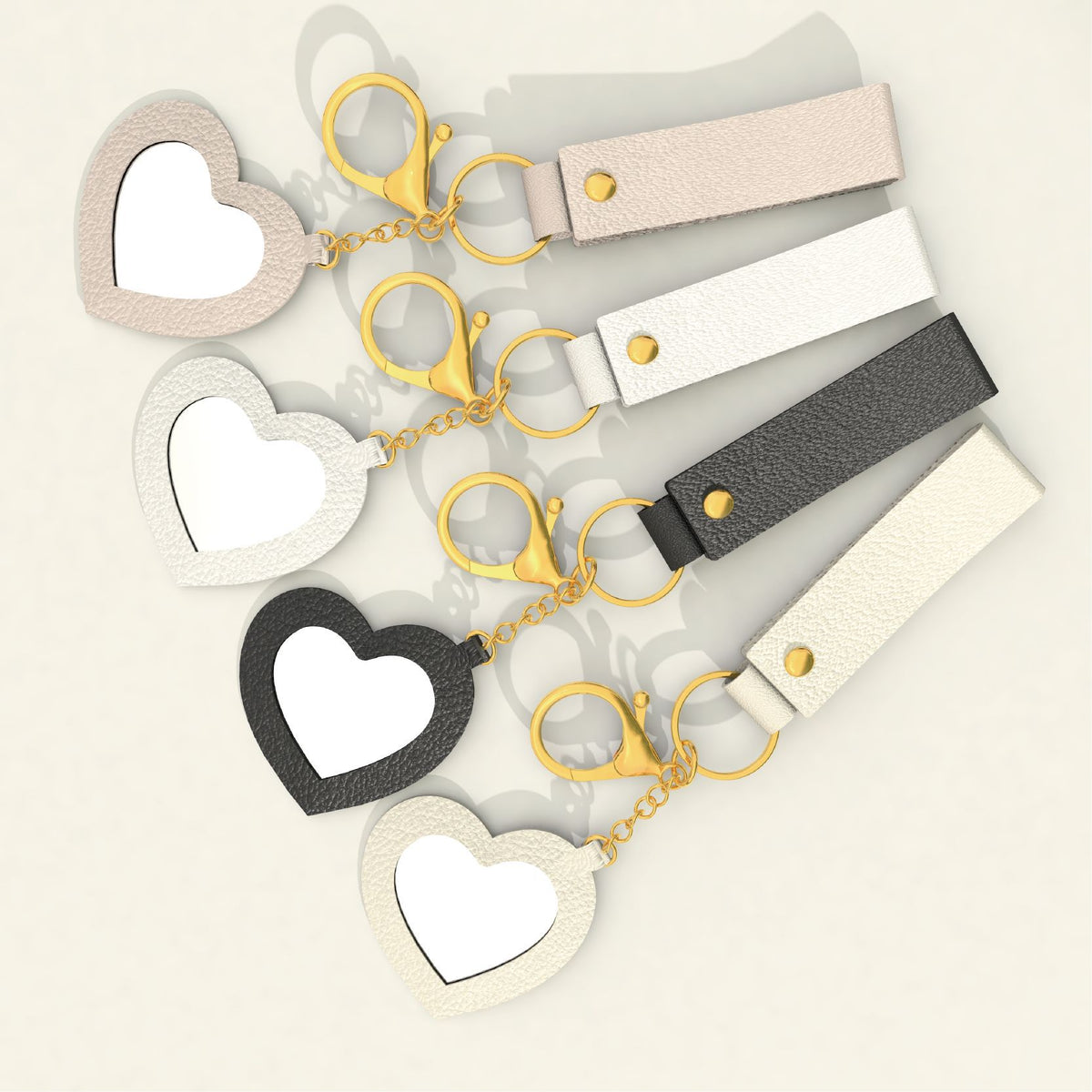 Heart Mirror Charm Strap Keychain - Beige - 2