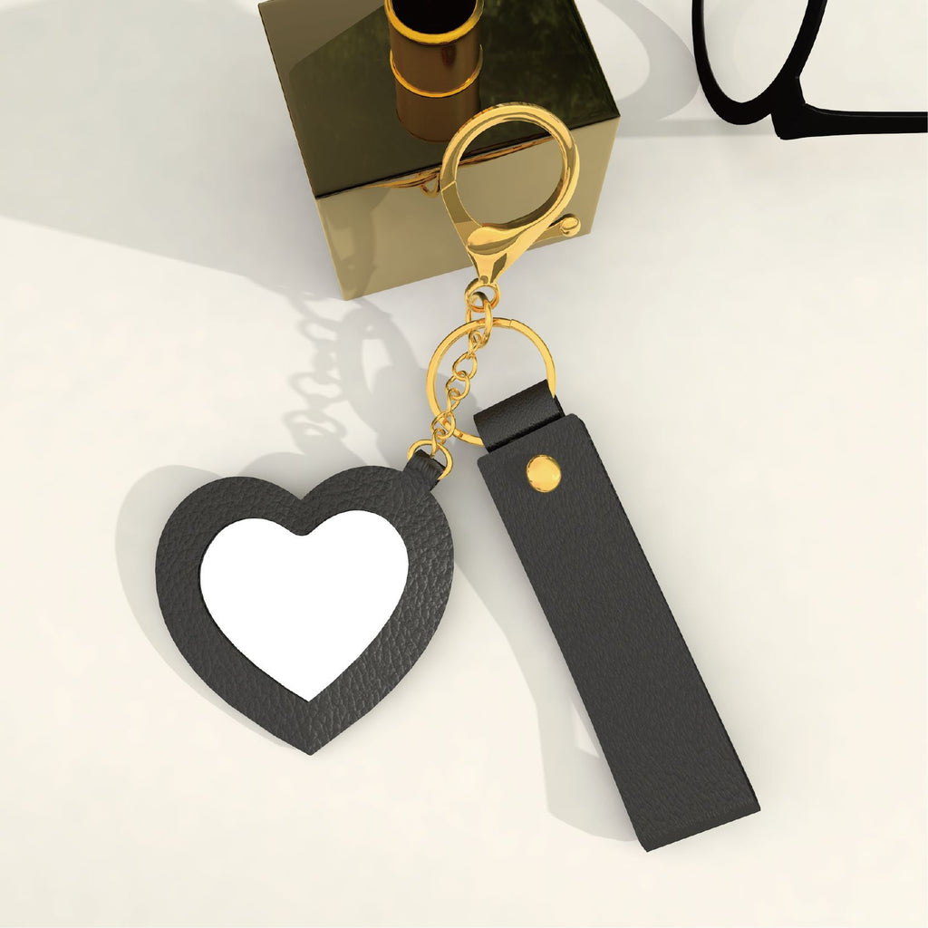 Heart Mirror Charm Strap Keychain - Black