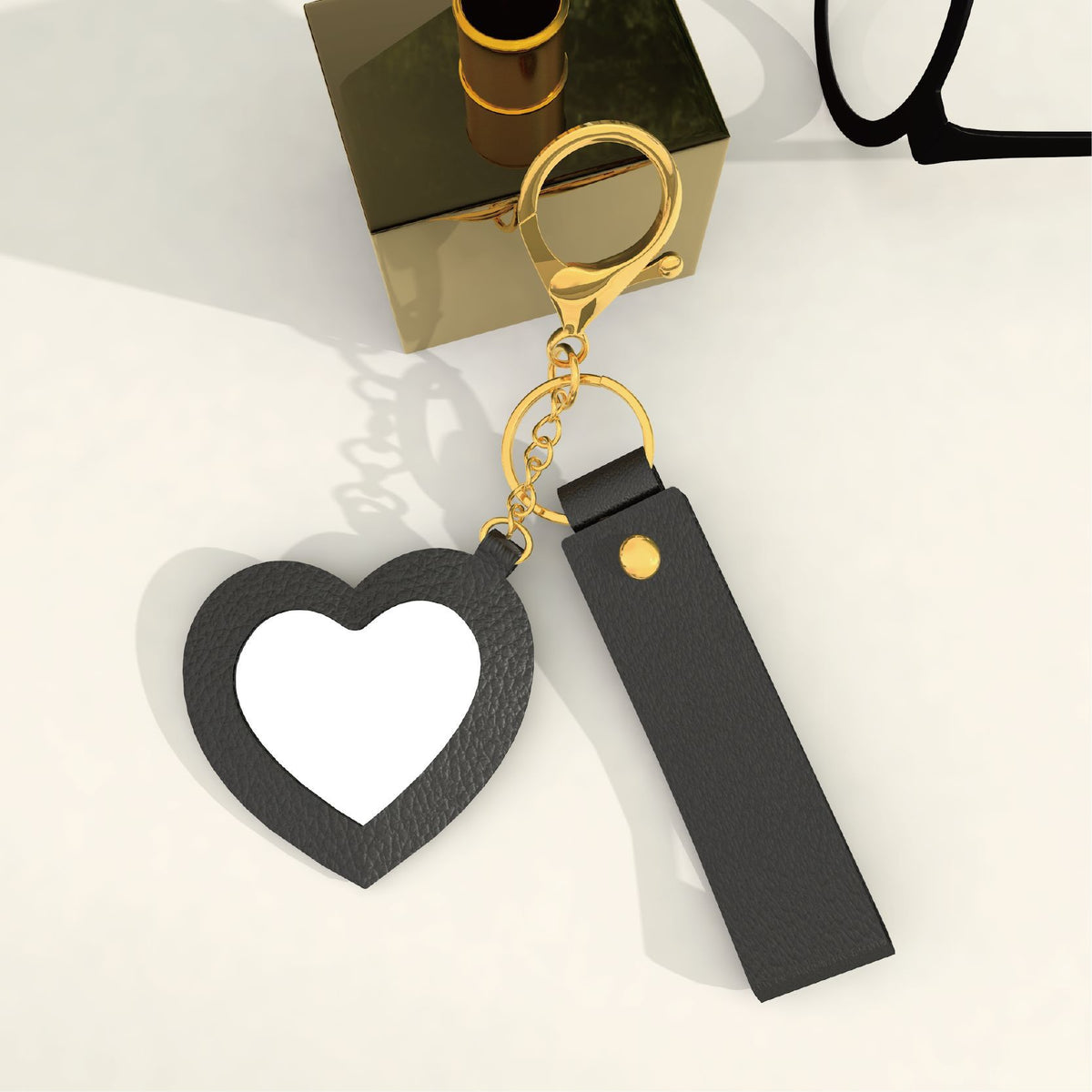 Heart Mirror Charm Strap Keychain - Black