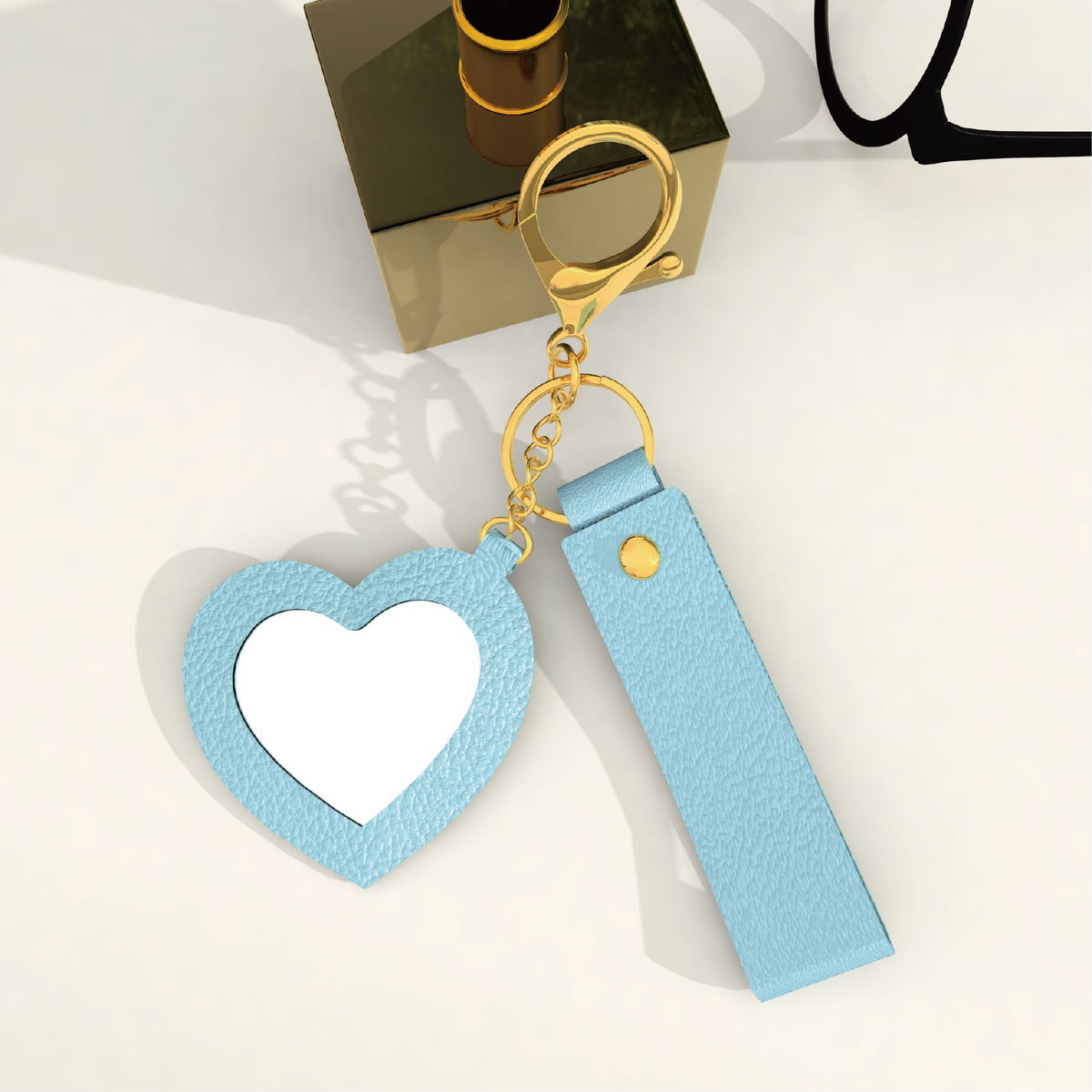 Heart Mirror Charm Strap Keychain - Blue