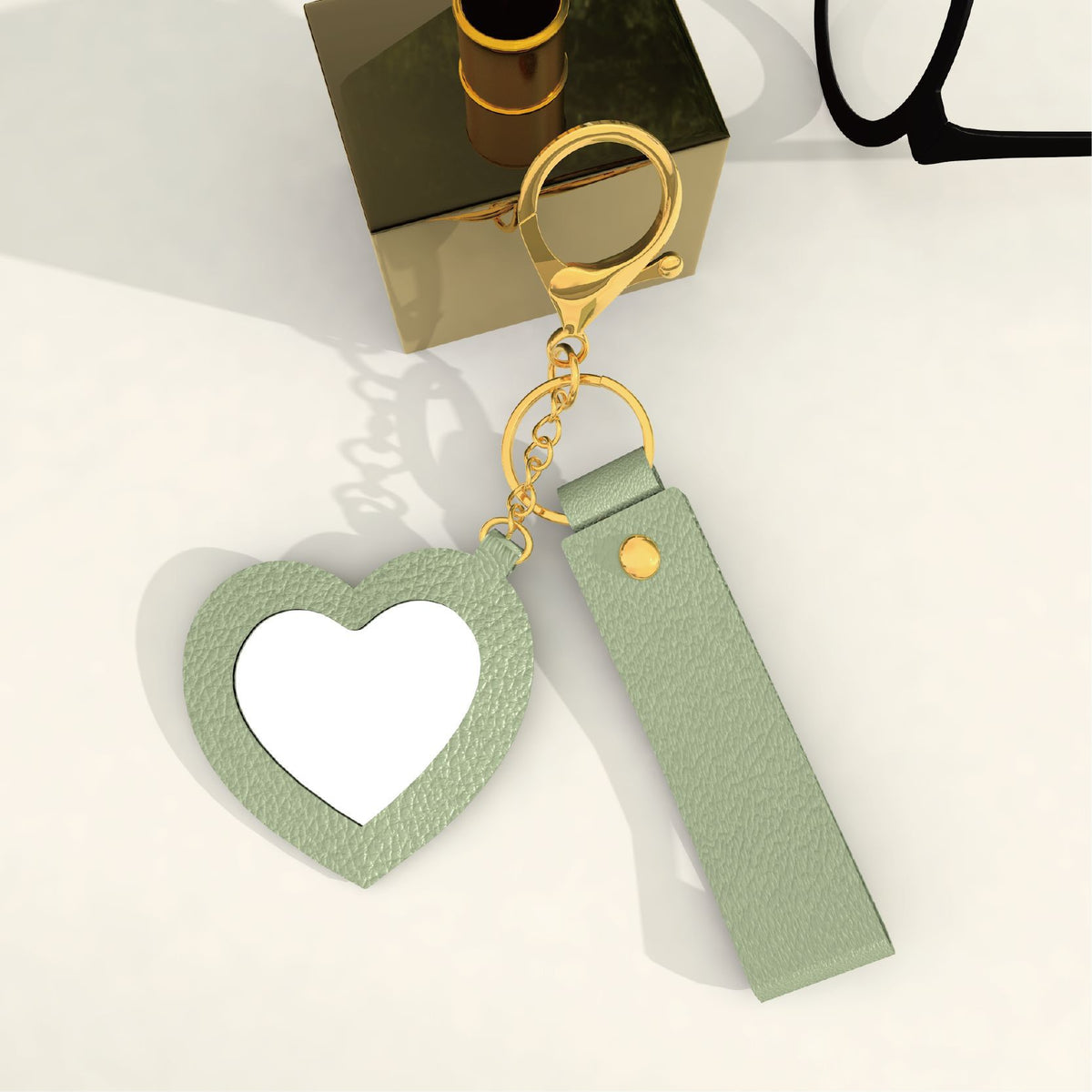 Heart Mirror Charm Strap Keychain - Green