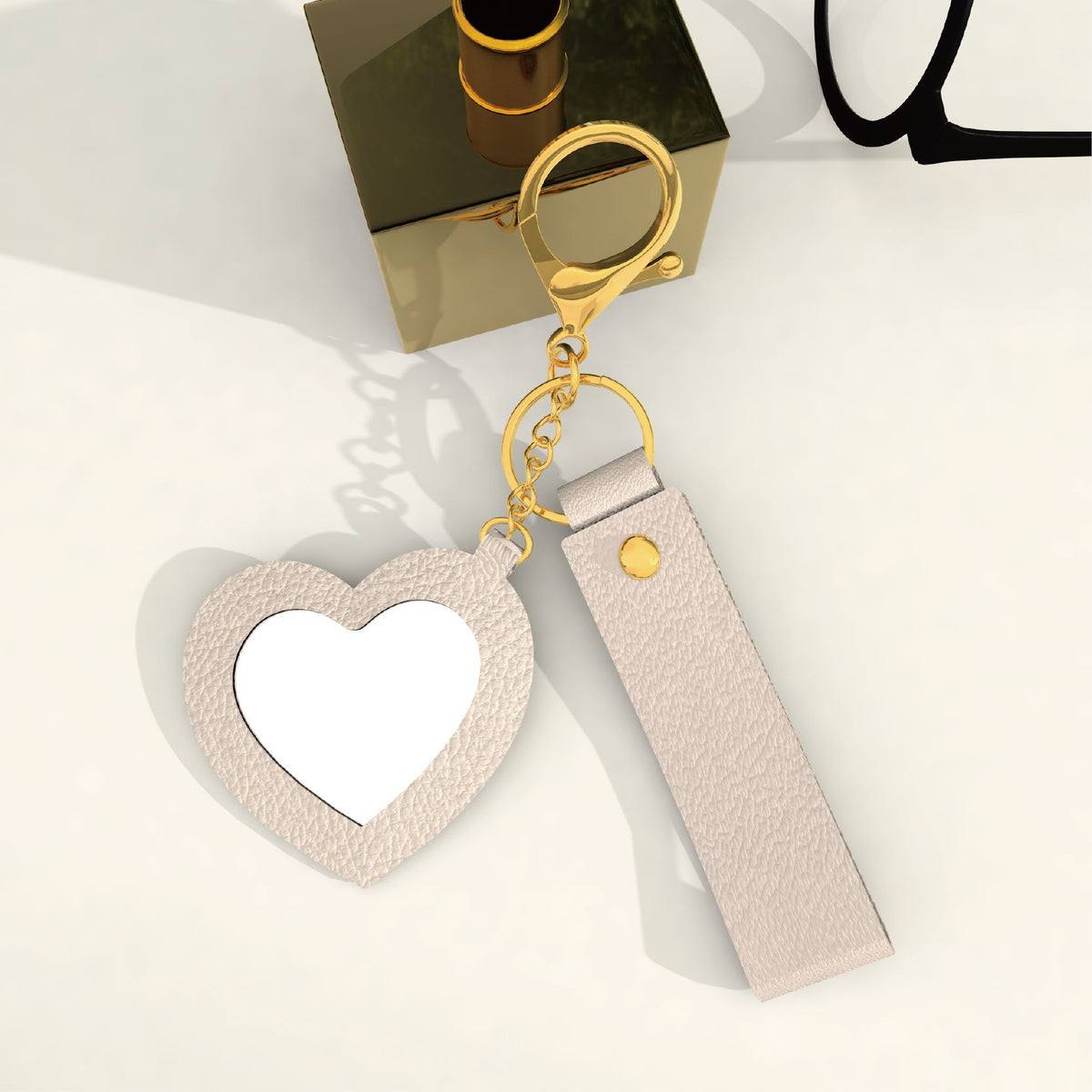 Heart Mirror Charm Strap Keychain - Grey