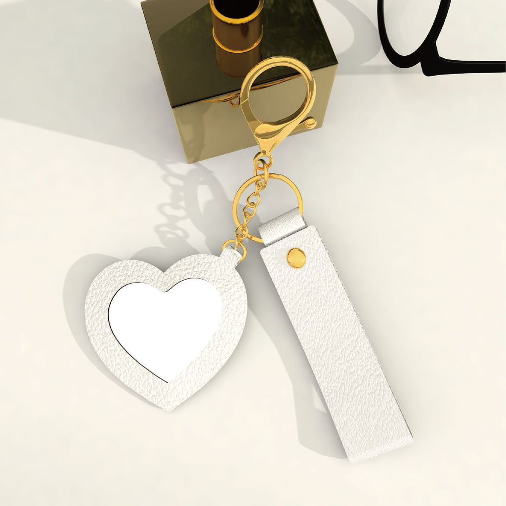 Heart Mirror Charm Strap Keychain - White