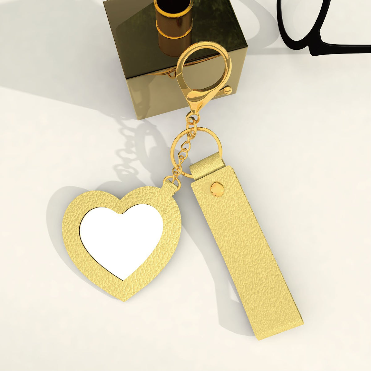 Heart Mirror Charm Strap Keychain - Yellow