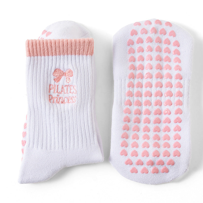 Ribbed Bow Grip Socks With Heart Sole - White - 1