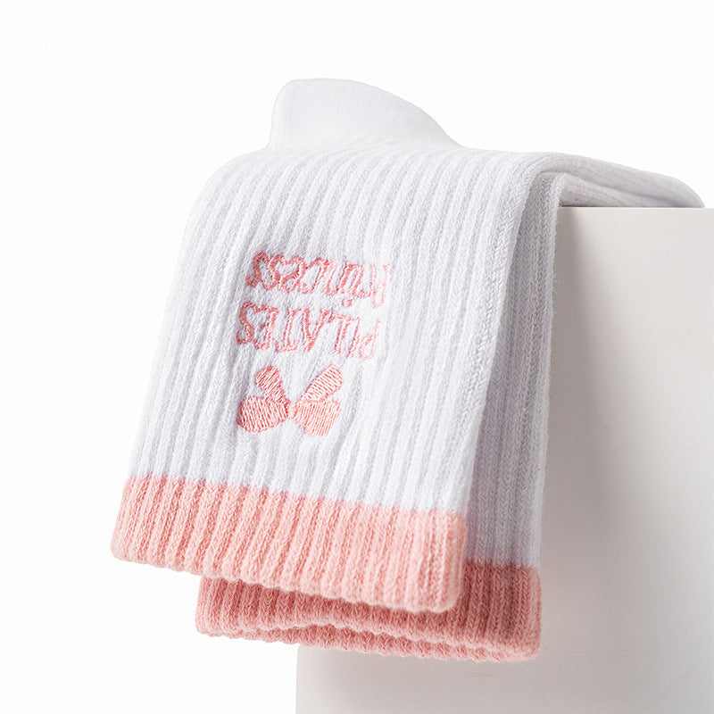 Ribbed Bow Grip Socks With Heart Sole - White - 2