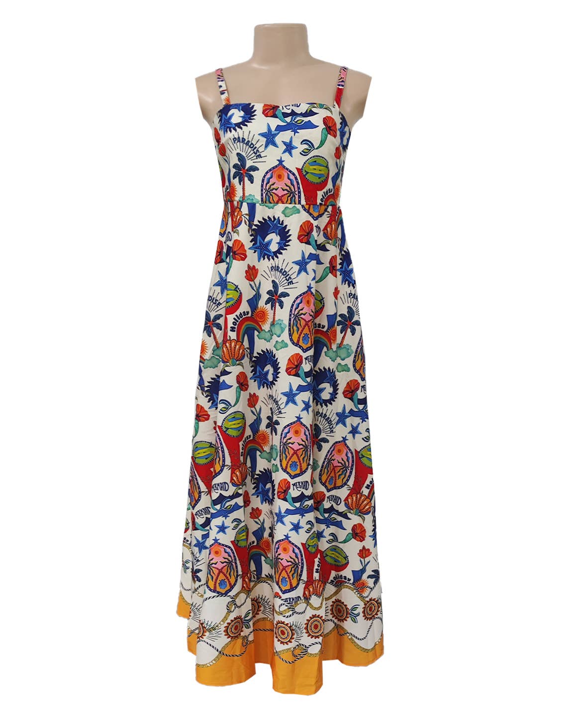 Folk Floral Print Full Skirt Maxi Dress