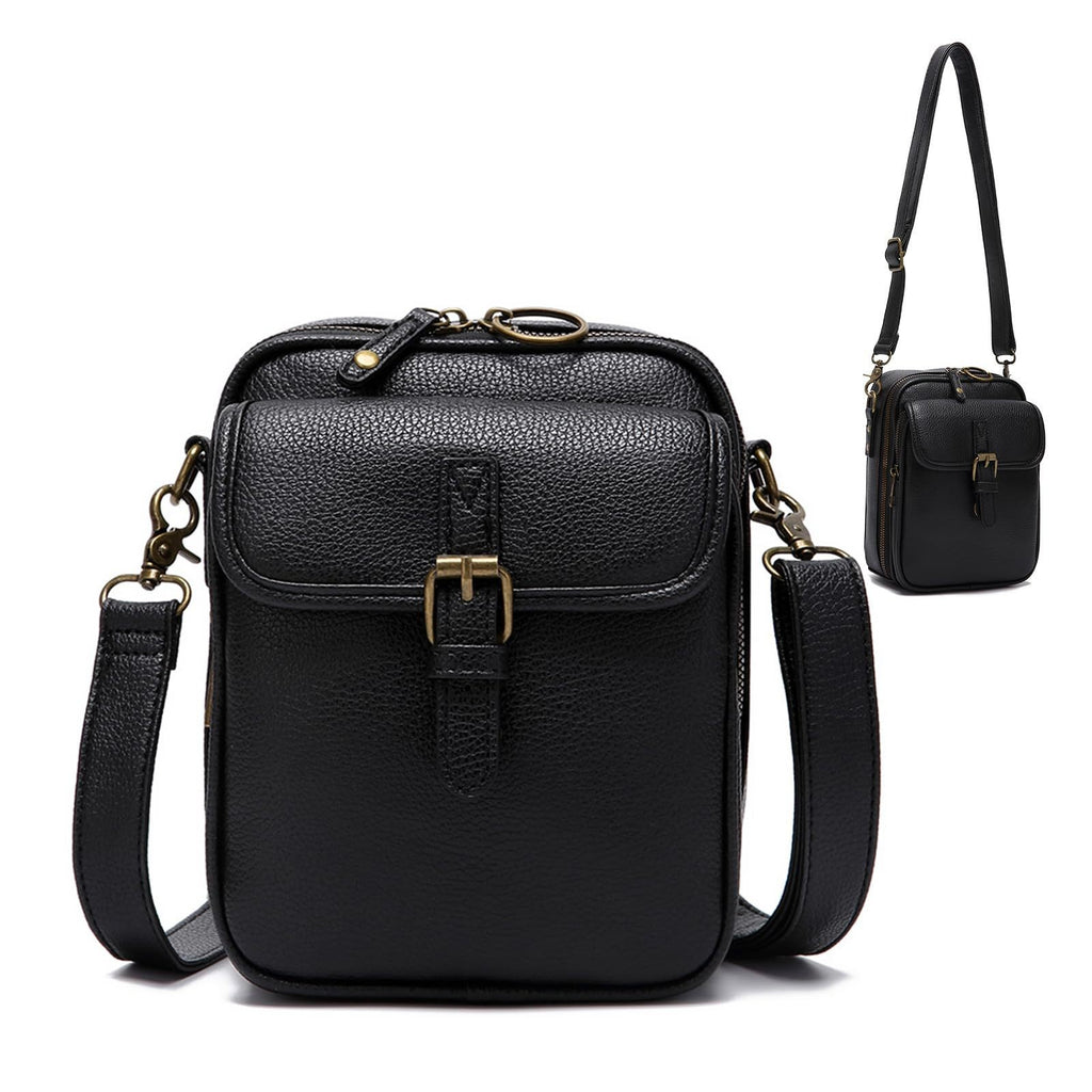 Buckle Flap Mini Messenger Crossbody Bag - Black