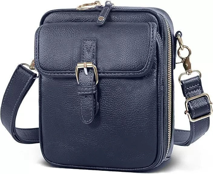 Buckle Flap Mini Messenger Crossbody Bag - Navy
