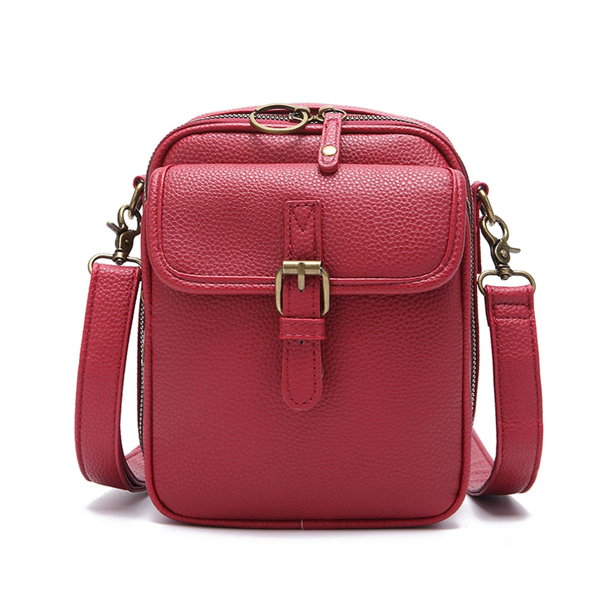 Buckle Flap Mini Messenger Crossbody Bag - Red