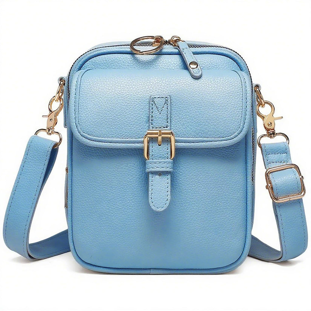 Buckle Flap Mini Messenger Crossbody Bag - Sky Blue