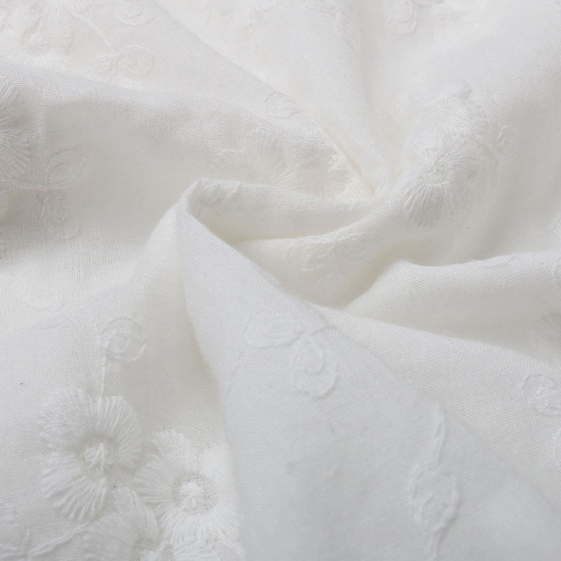 Floral Eyelet Embroidered Button Front Blouse - White - 3