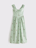 Embroidered Sweetheart Midi Dress With Pockets - Green