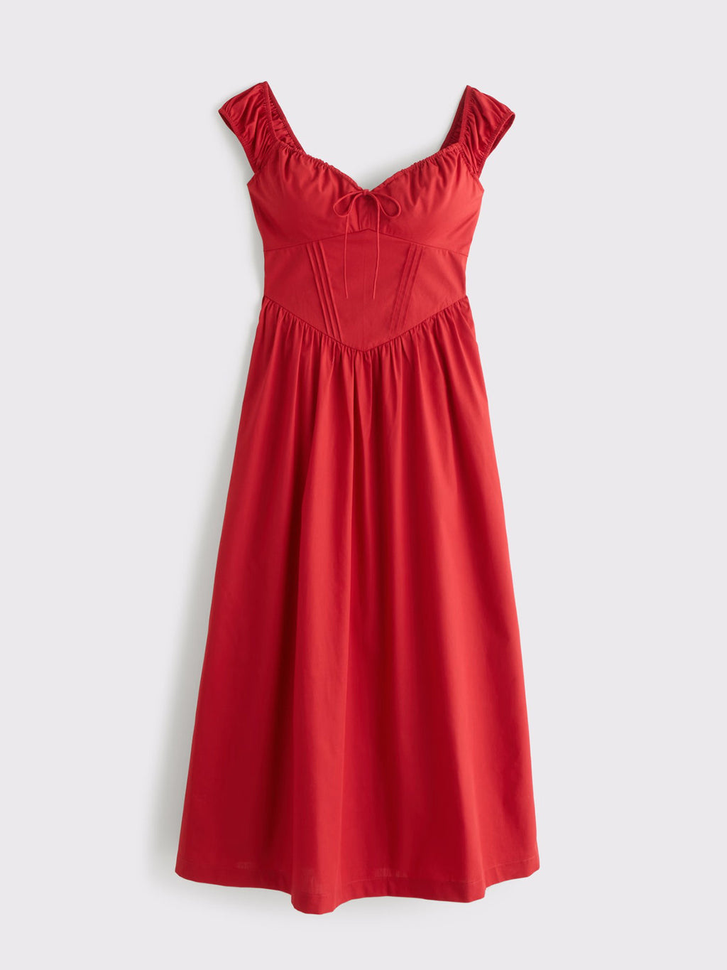 Embroidered Sweetheart Midi Dress With Pockets - Red