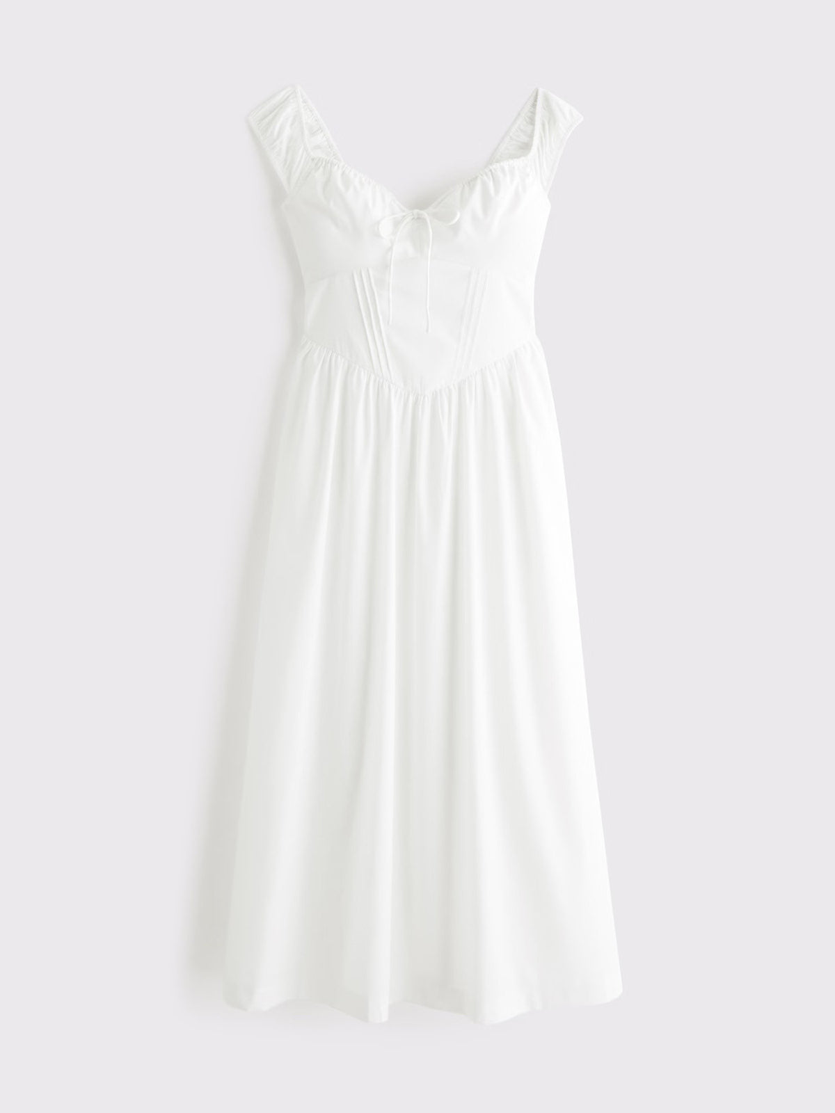 Embroidered Sweetheart Midi Dress With Pockets - White