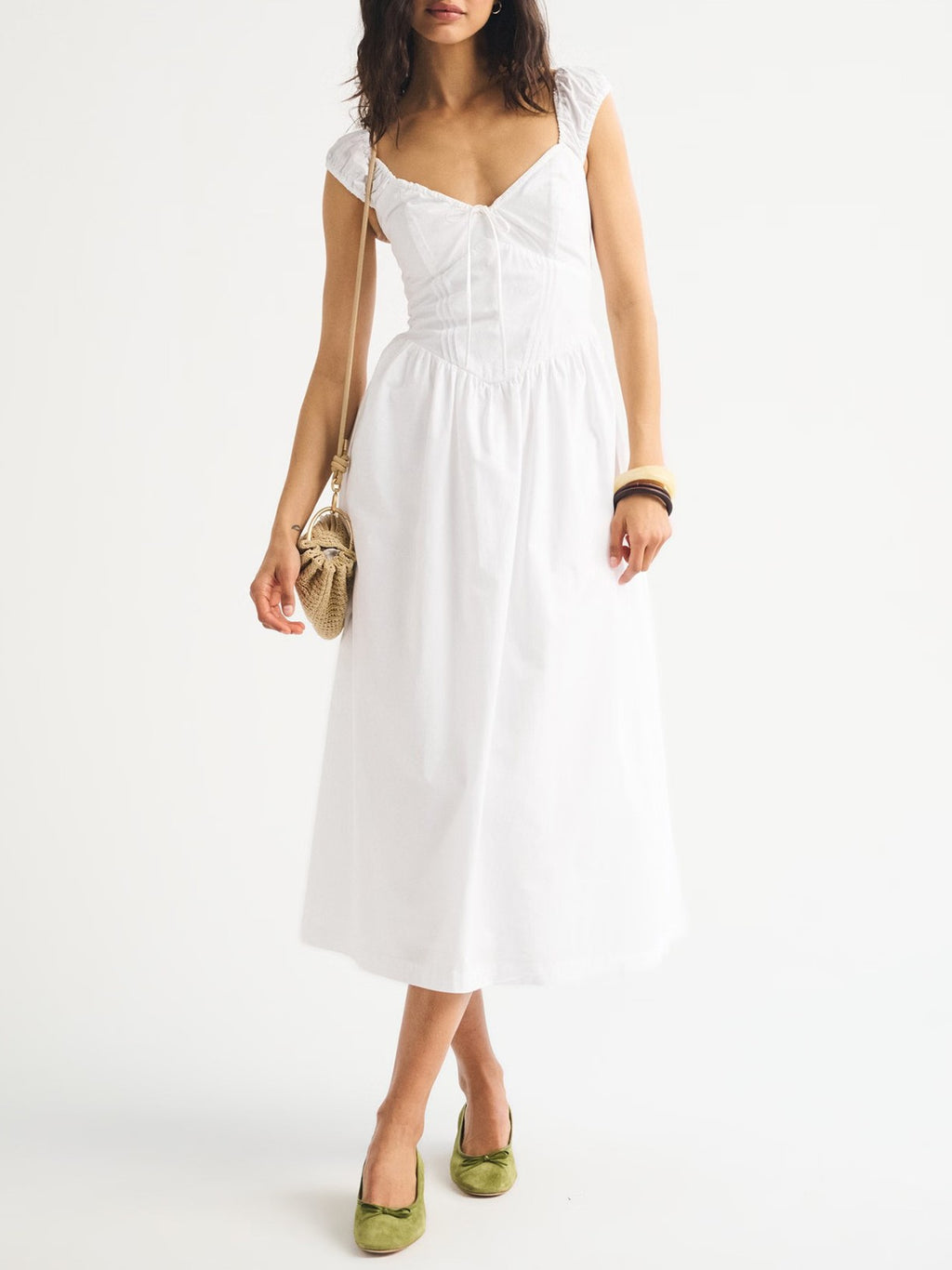 Embroidered Sweetheart Midi Dress With Pockets - view 3