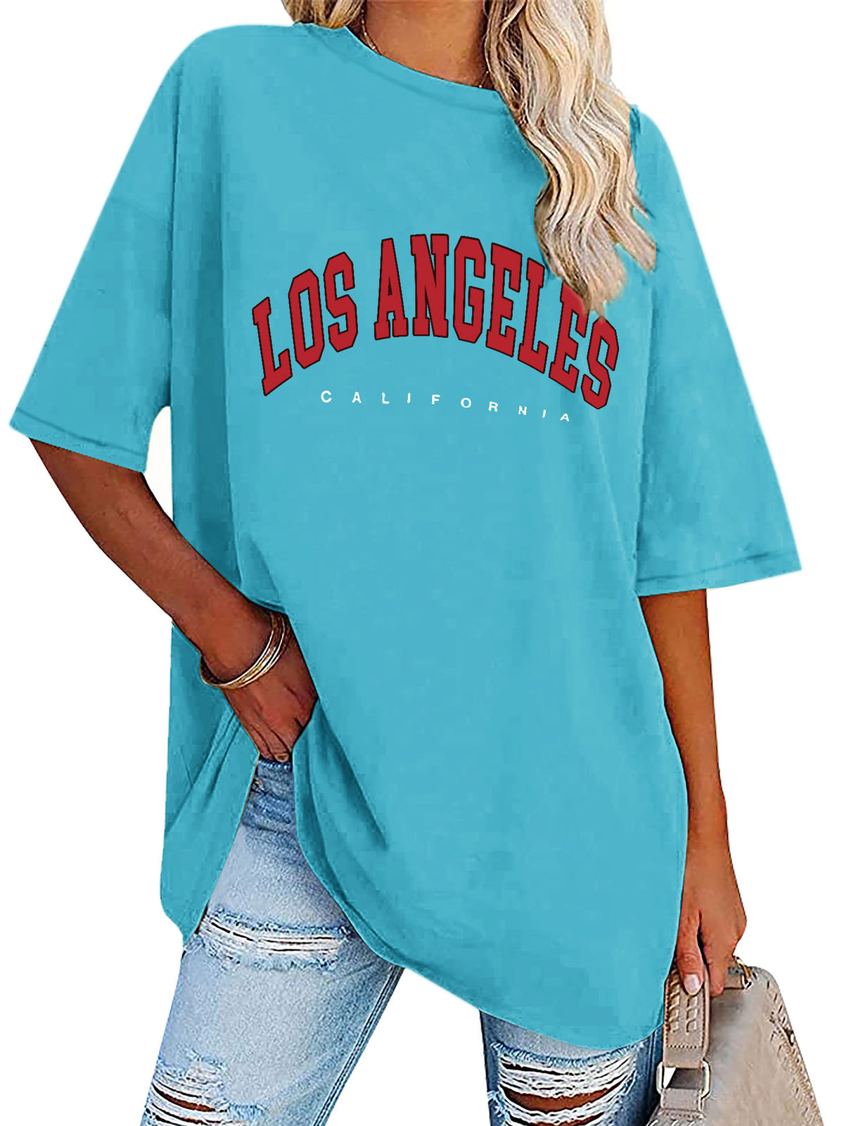 Los Angeles Varsity Arch Oversized Tunic Tee - Blue