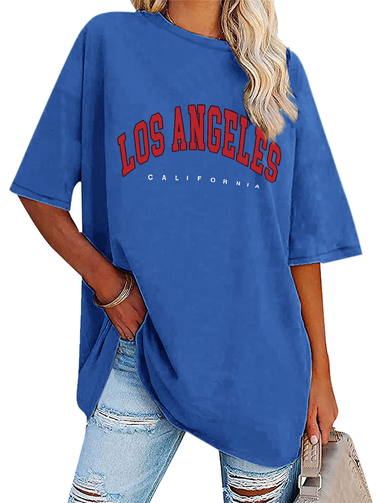 Los Angeles Varsity Arch Oversized Tunic Tee - Royal