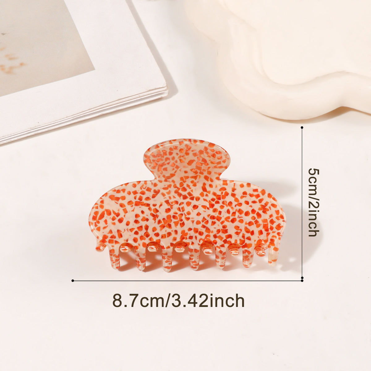 Speckled Terrazzo Print Hair Claw Clips - Orange_01