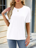 Button Trim Shoulder Relaxed Tee - White