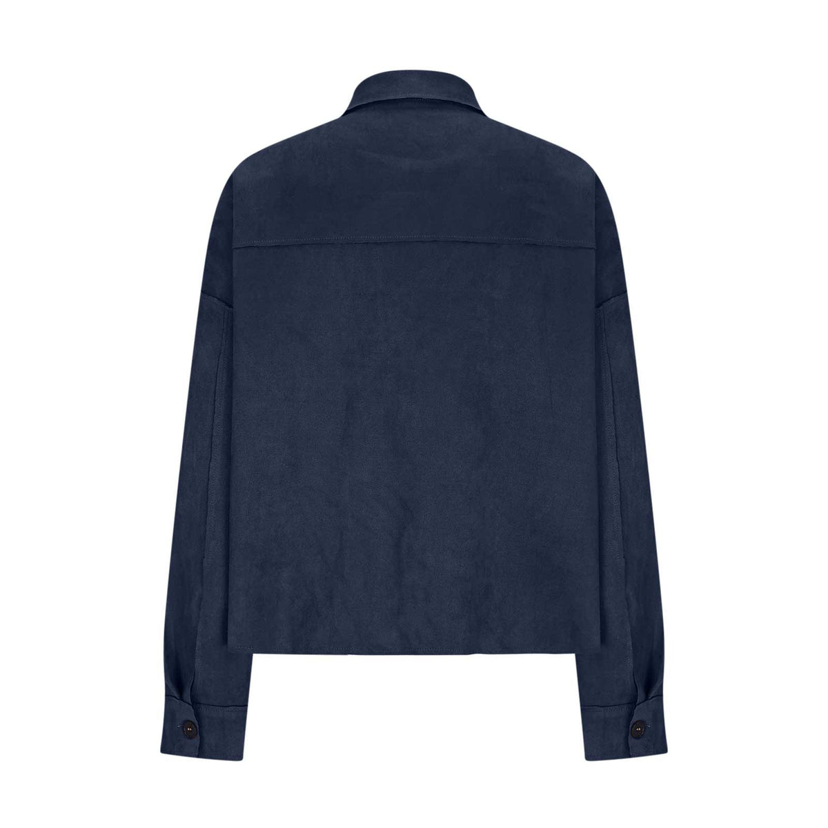 Cropped Faux Suede Button Shirt Jacket - NavyBlue - 2