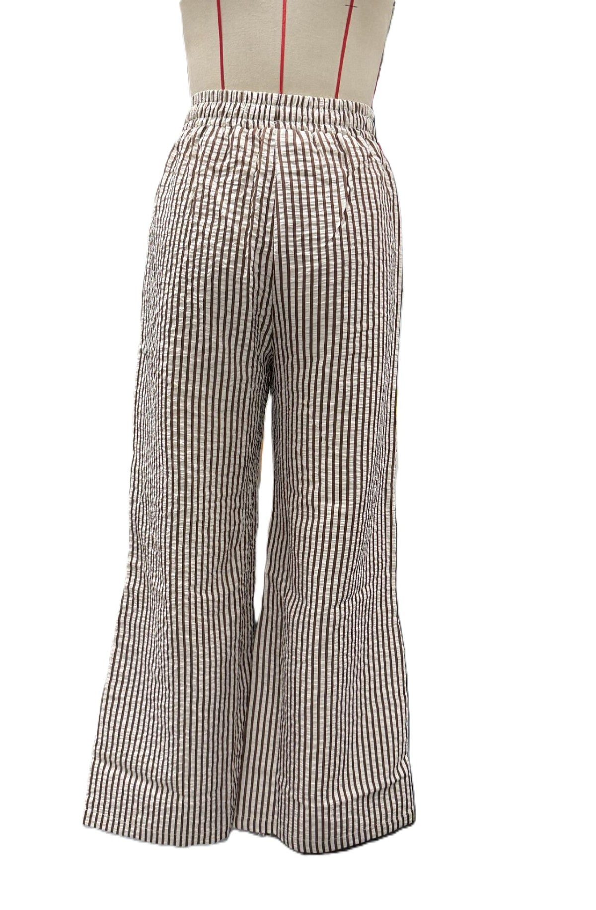 Striped Wide Leg Pants With Utility Pocket - Coffee - 2