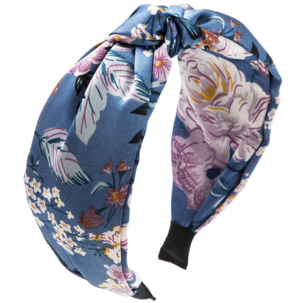 Twist Knot Satin Floral Headband - Blue